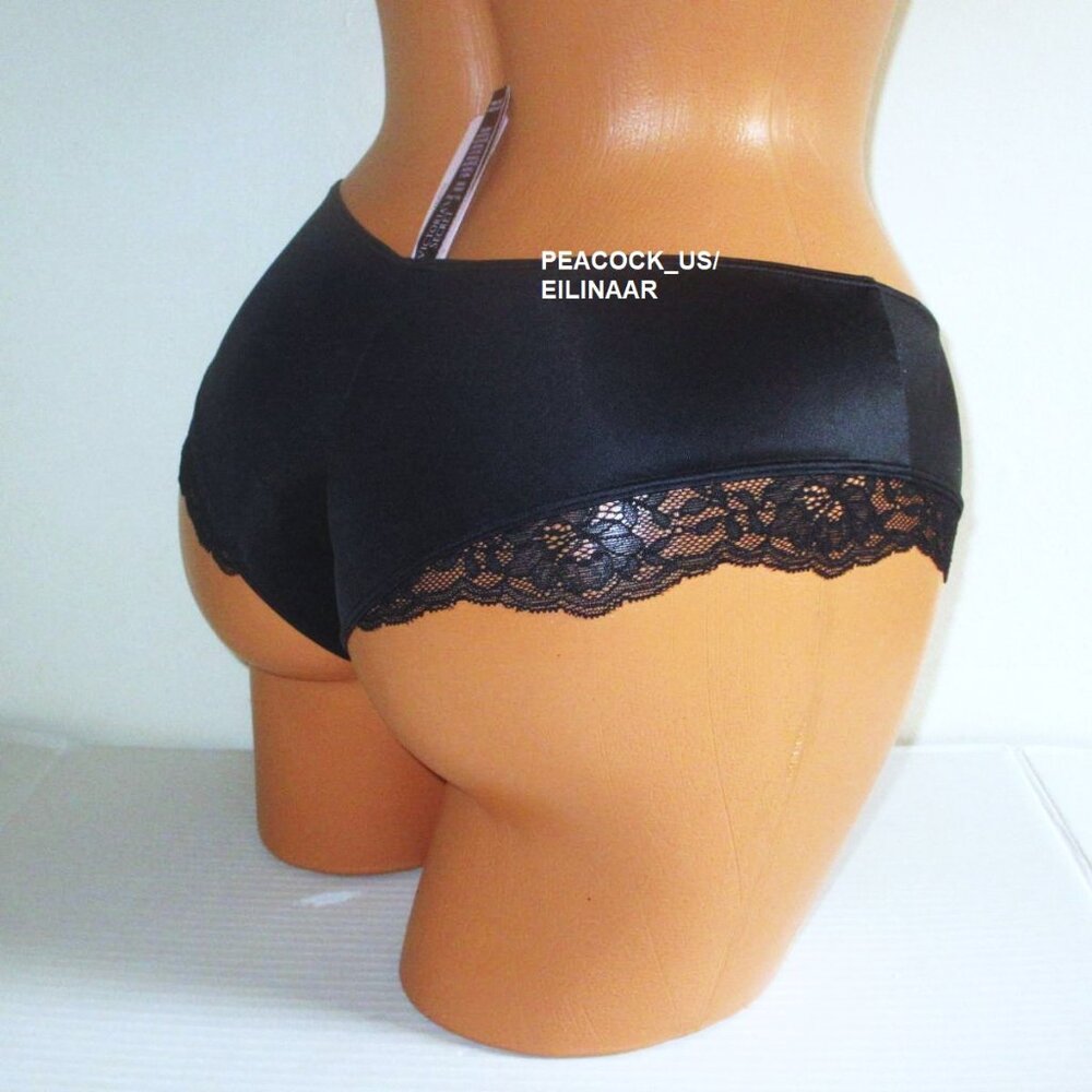 Victoria Secret Smooth Cheeky Panty Lace Inset Black Silky Gold V Charm SIZE M